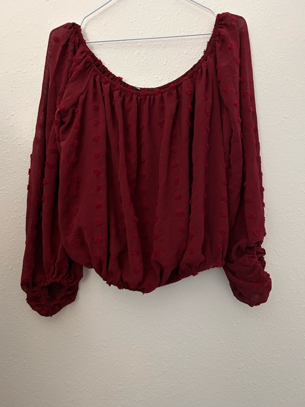 HYFVE Burgundy Textured Peasant Blouse